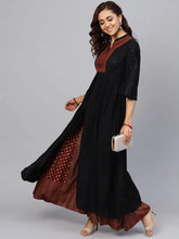 Black Rayon Printed Front Slit Kurta With Printed Flared Palazzo